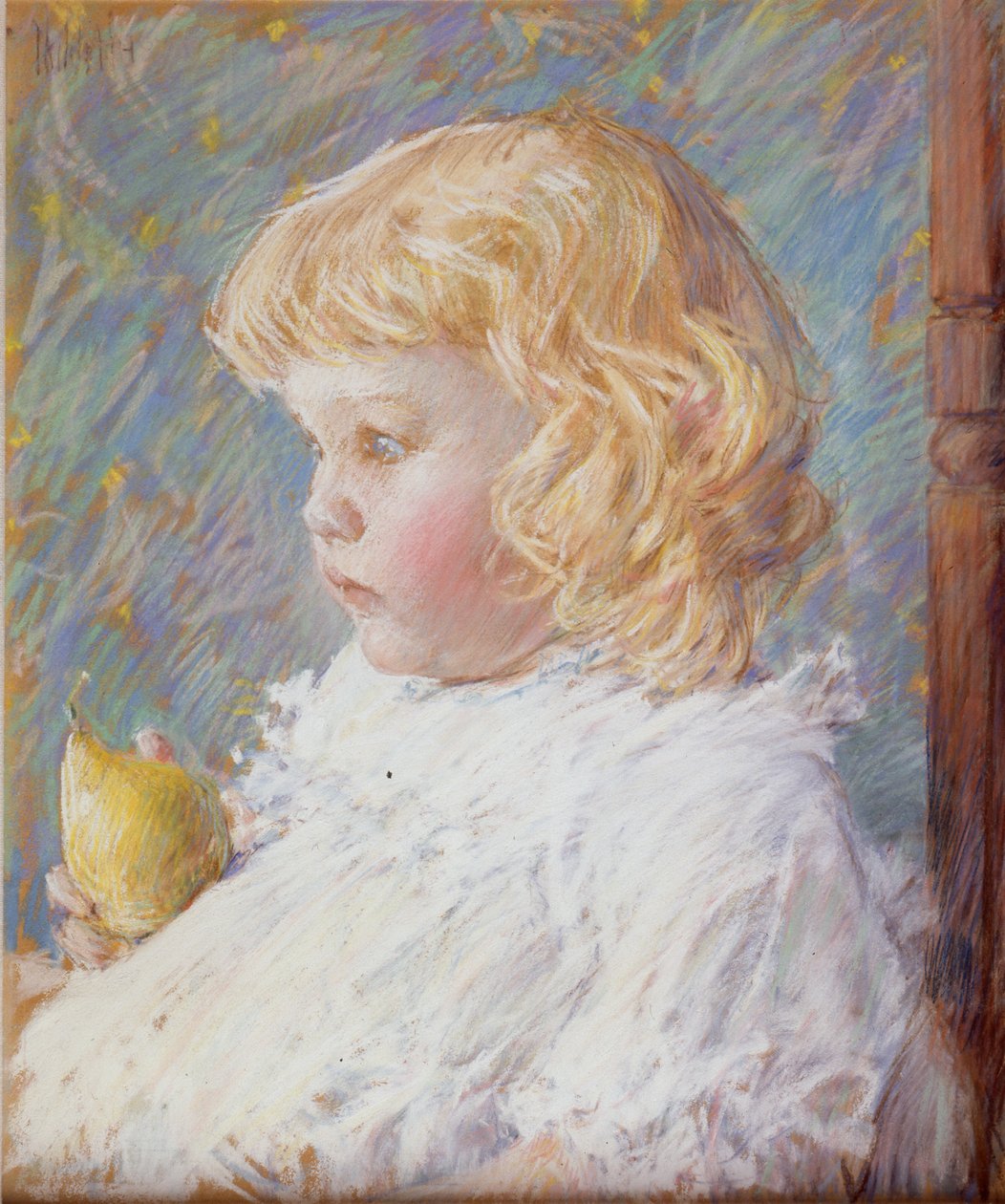 Bambina con una pera da Childe Hassam