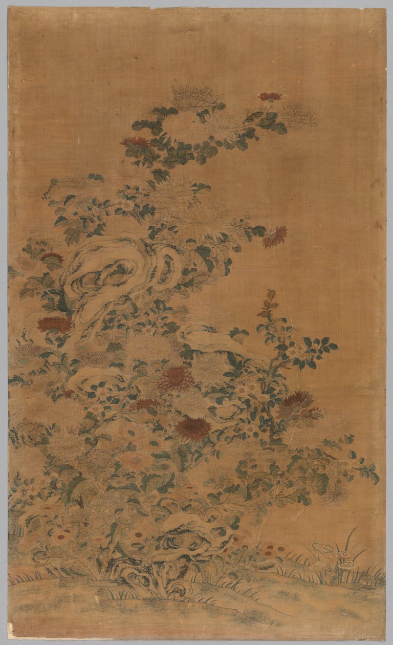 Pannello Kesi: Rocce e crisantemi da China, Qing dynasty