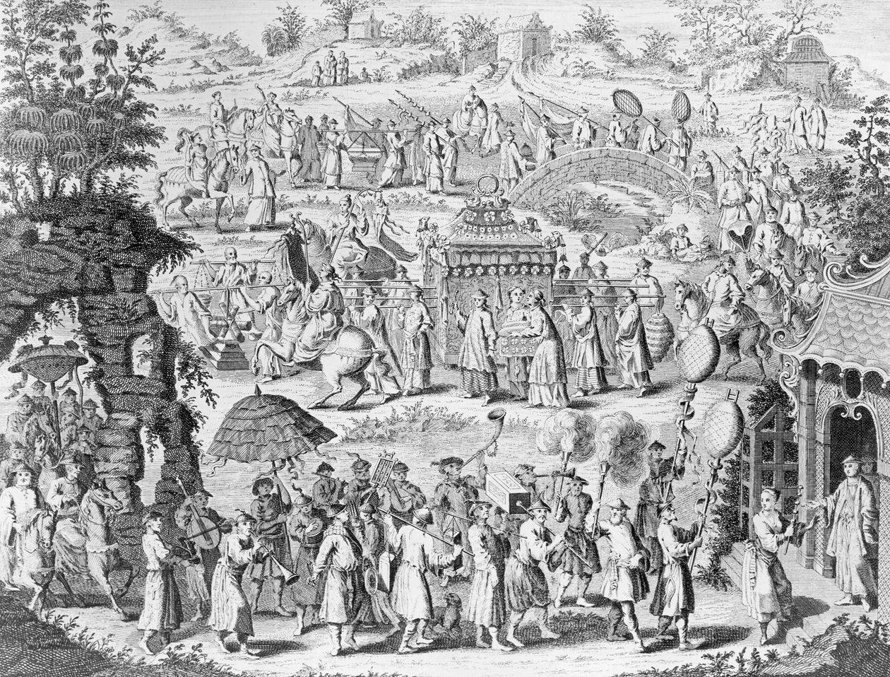 Processione di una sposa che va a casa del marito, inciso da N. Parr da Chinese School