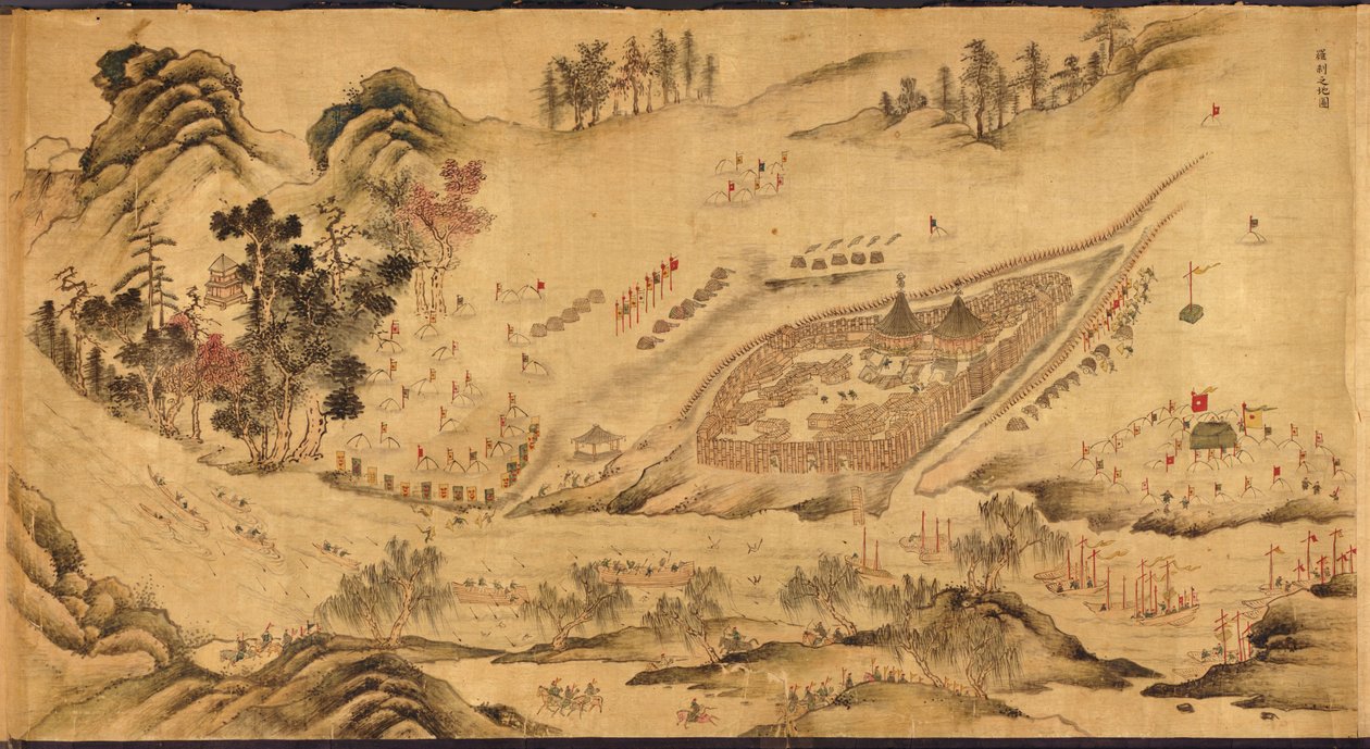 Mappa con un campo russo nella Siberia orientale, 1689-1722 da Chinese Master