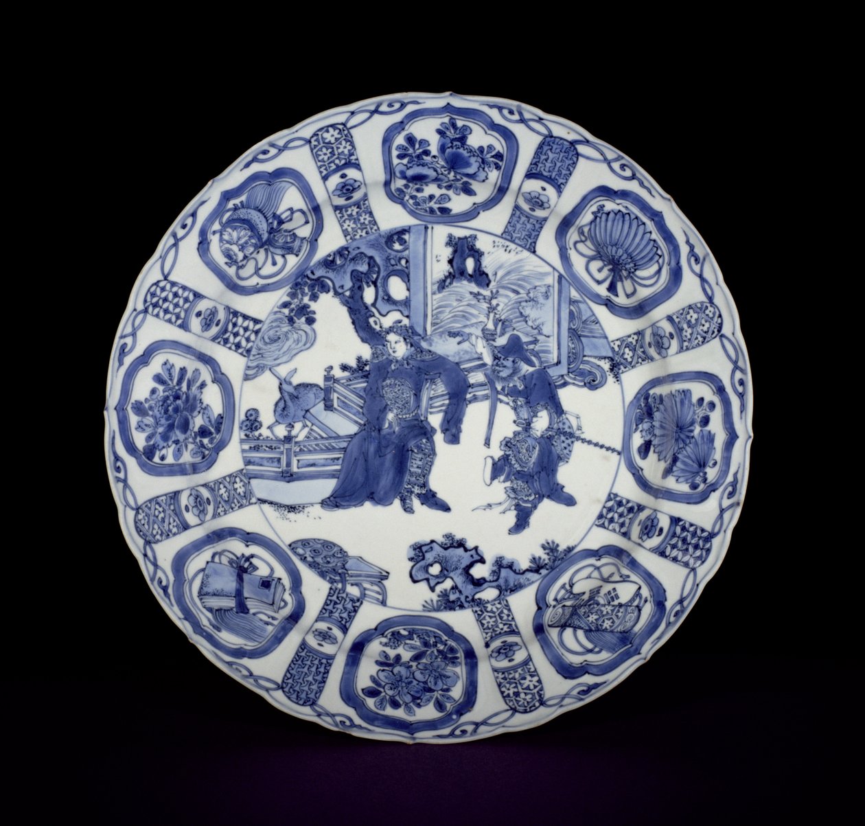 Piatto kraak blu e bianco dipinto con guerrieri, Wanli, 1590-1610 (porcellana) da Chinese School