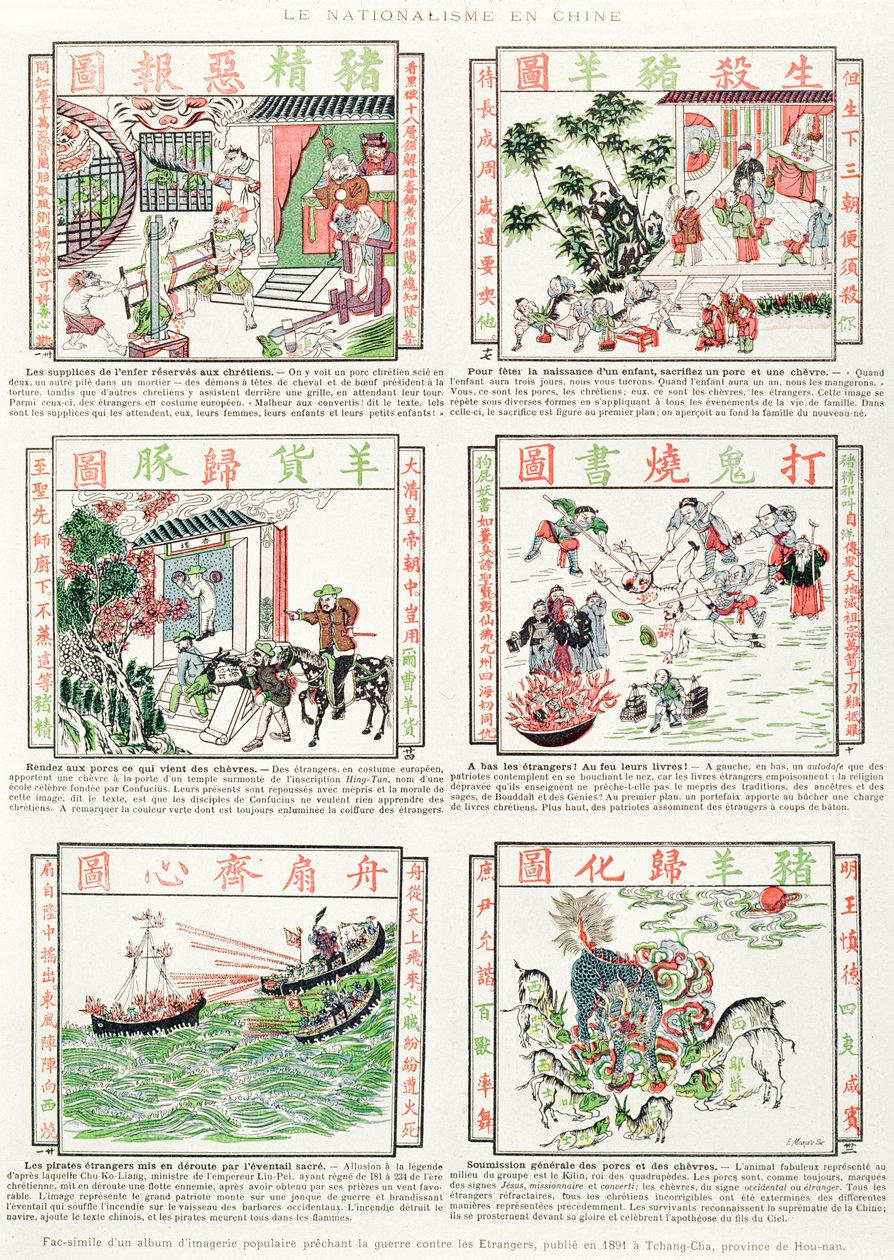 Immagini nazionaliste cinesi e anti-europee, da un album facsimile di immagini popolari che predicano la guerra contro gli stranieri, 1891 da Chinese School
