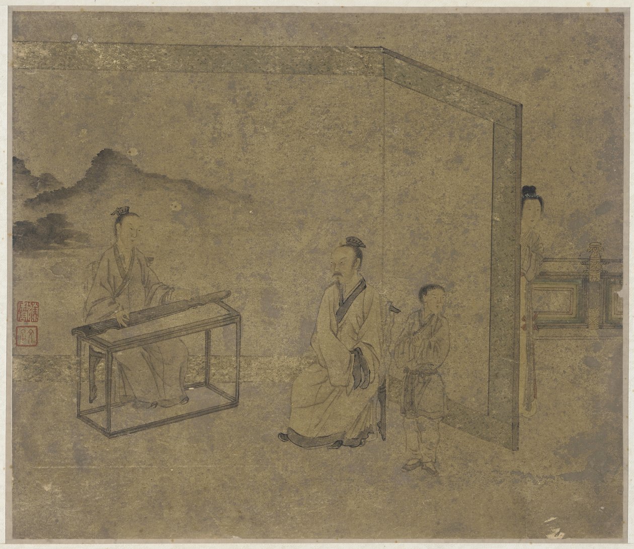 Ascoltando il cetra, dinastia Ming o Qing da Chinese School