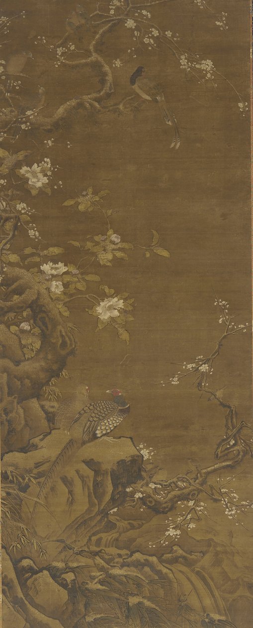 Fagiani e fiori di pruno coperti di neve, dinastia Ming o Qing, XV-XVIII secolo da Chinese School