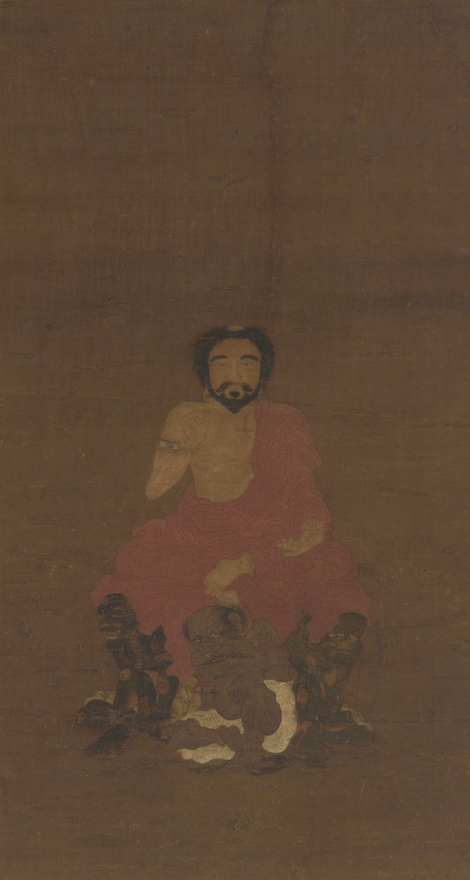 Sakyamuni seduto su tre creature demoniache, probabilmente dinastia Yuan-prima dinastia Ming, XIV-XV secolo da Chinese School