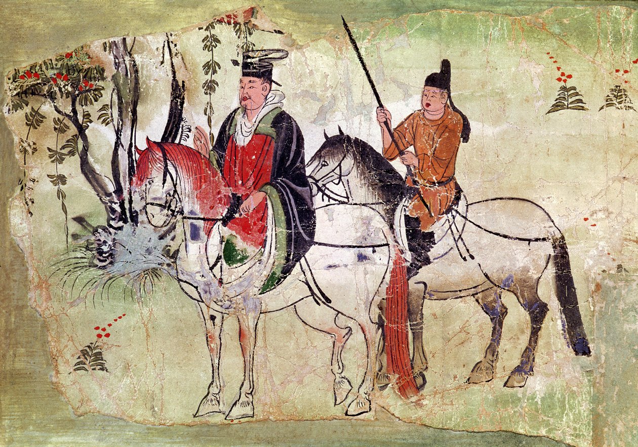 Due cavalieri in un paesaggio, Periodo Tang da Chinese School