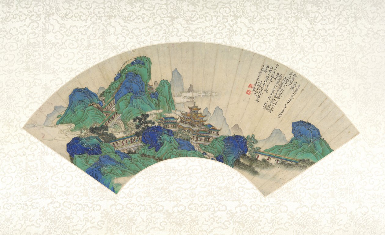 Palazzi degli Immortali, ventaglio pieghevole montato come foglio di album, 1753 da Chinese School Chinese School