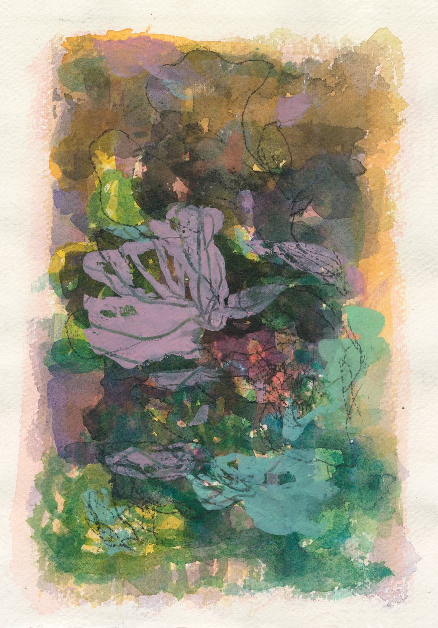Composizione astratta, Serie organica/pianta, 2021 (acquerello, gouache e carboncino su carta da acquerello) da Ching Fun Tso
