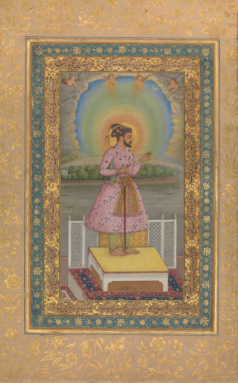 Shah Jahan su una terrazza, con un pendente con il suo ritratto da Chitarman