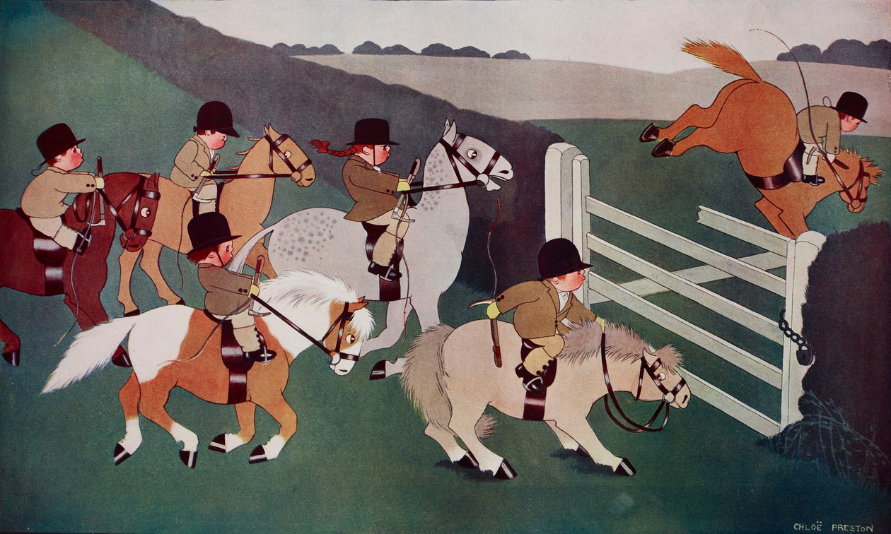 The gate crashers, jockeys on horseback, vignetta di Chloe Preston (1887-1969) da The Tatler, n. 1435, 26 dicembre da Chloe Preston