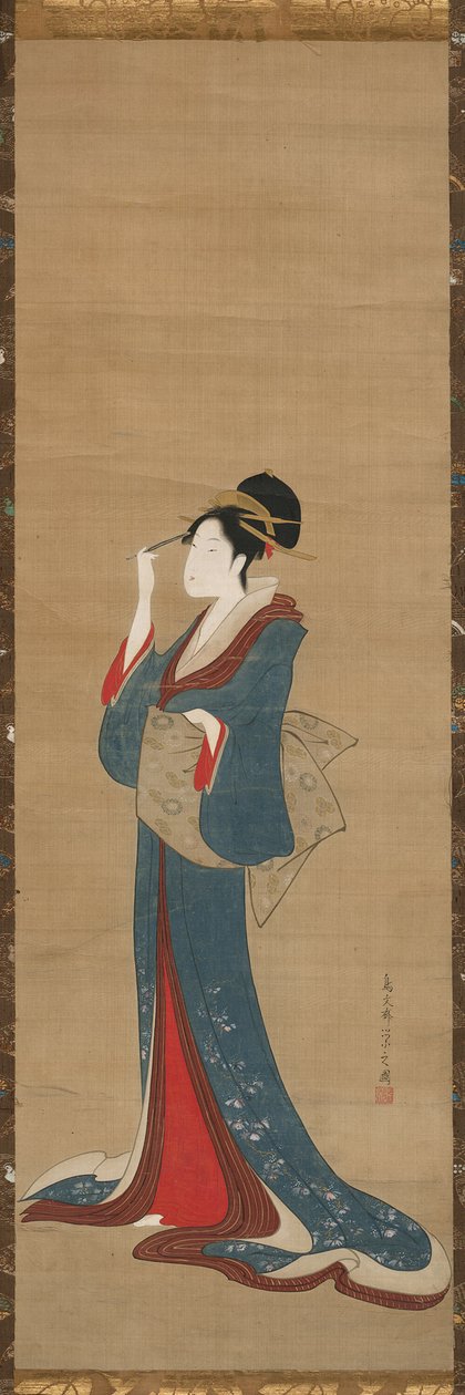 Bellezza che sostituisce il suo fermaglio da Chobunsai Eishi