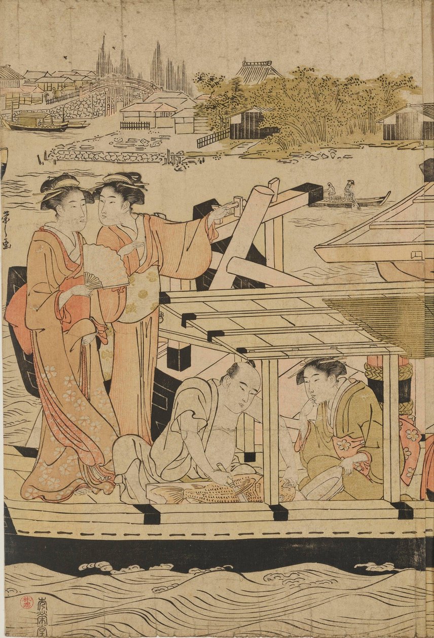 Rinfrescarsi sulle barche presso il ponte Ōhashi da Chobunsai Eishi