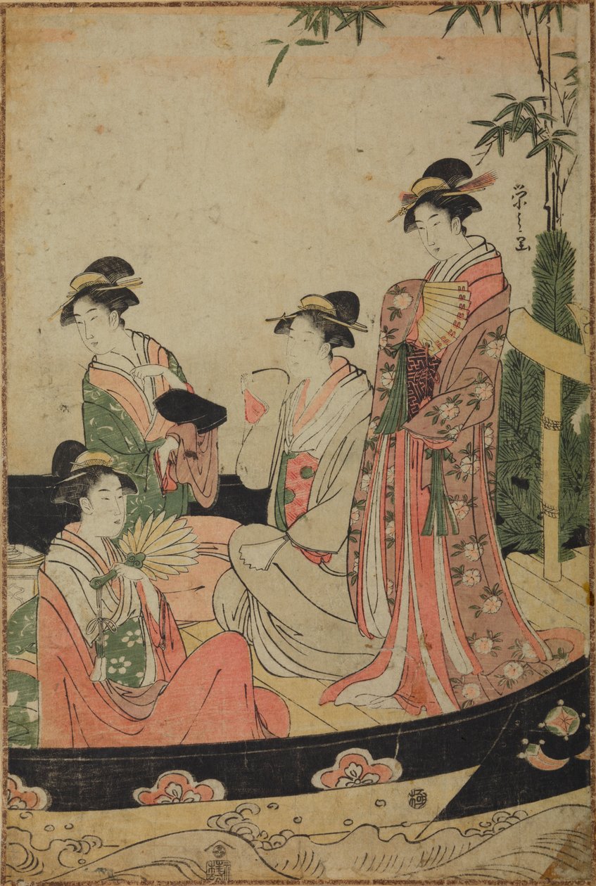 Quattro donne in una barca durante una gita di Capodanno da Chobunsai Eishi