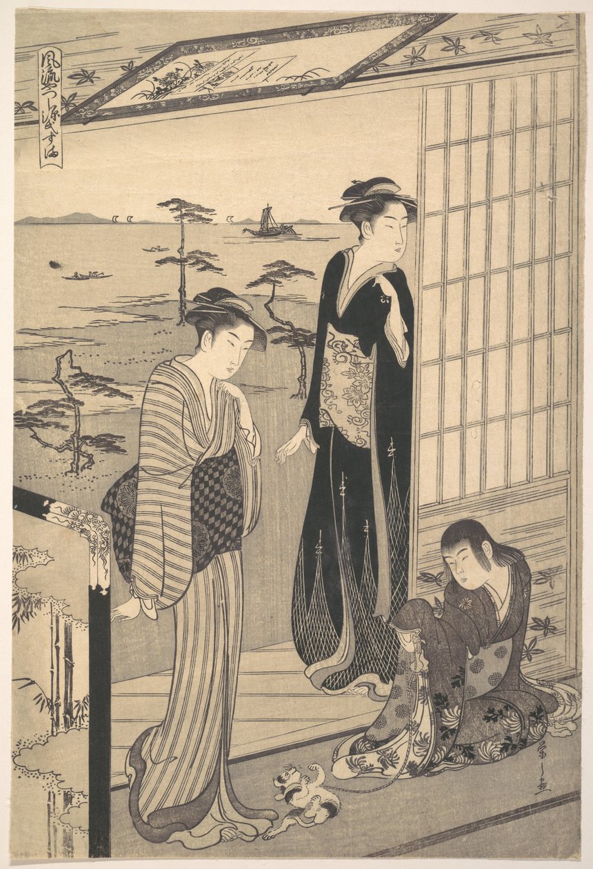 Genji in esilio a Suma, dalla serie “Genji in veste moderna e alla moda” (Fūryū yatsushi Genji: Suma) da Chobunsai Eishi