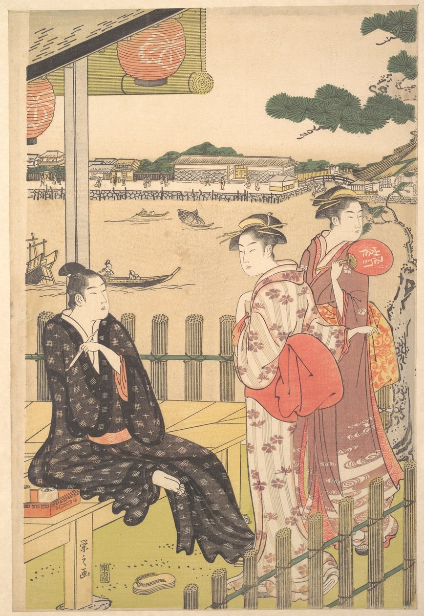 Gruppo in una sala da tè sulle rive del fiume Sumida da Chobunsai Eishi