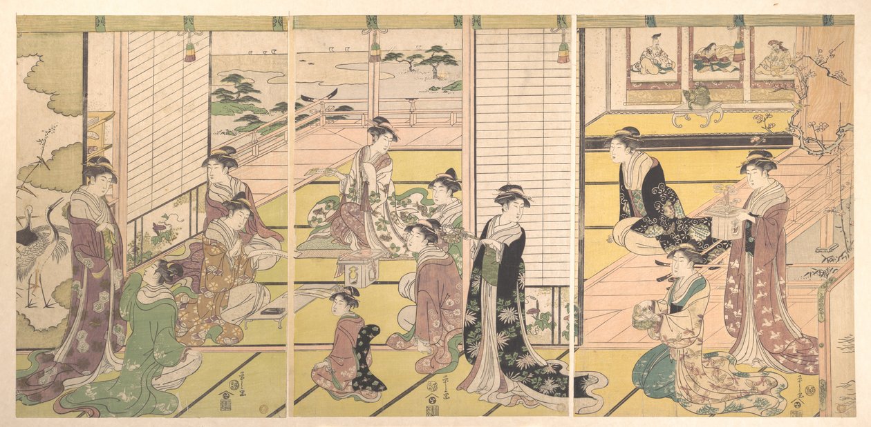Onorare le tre divinità della poesia: donne che compongono poesie da Chobunsai Eishi