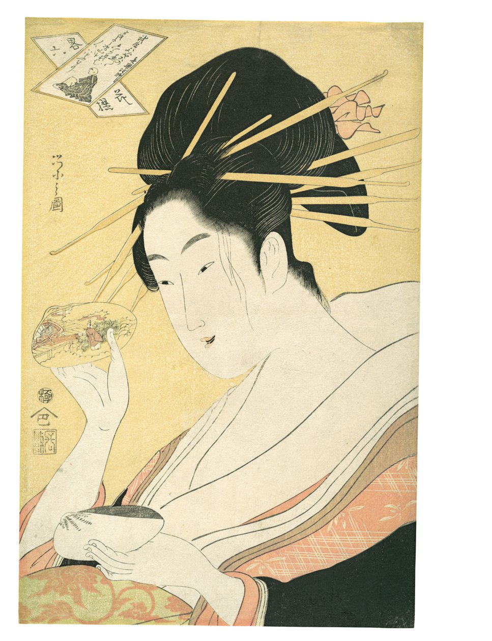 Abbinamento di conchiglie (Kai-awase), «Kisen Hōshi», dalla serie Parodie moderne dei sei poeti immortali (Yatsushi rokkasen: Kisen Hōshi) da Chobunsai Eishi