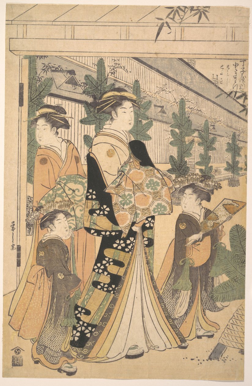 Due oiran con due ancelle a Yoshiwara da Chobunsai Eishi