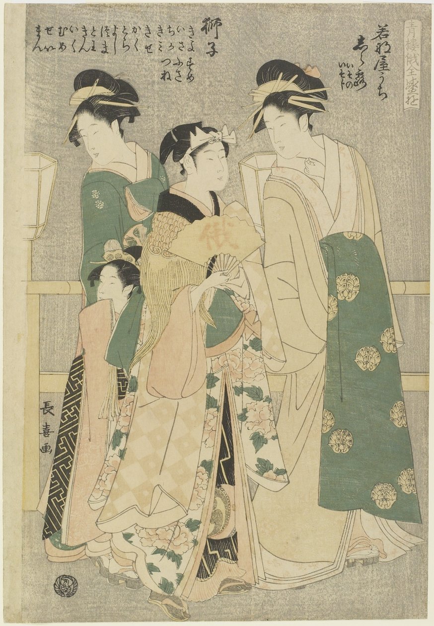 Tre cortigiane della casa Wakafune-ya: Shiratsuyu, Isono e Isoji, c. 1794 da Choki Eishusai
