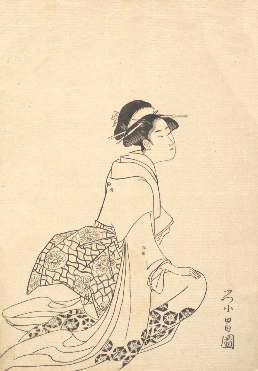 Una donna inginocchiata da Chokosai Eisho