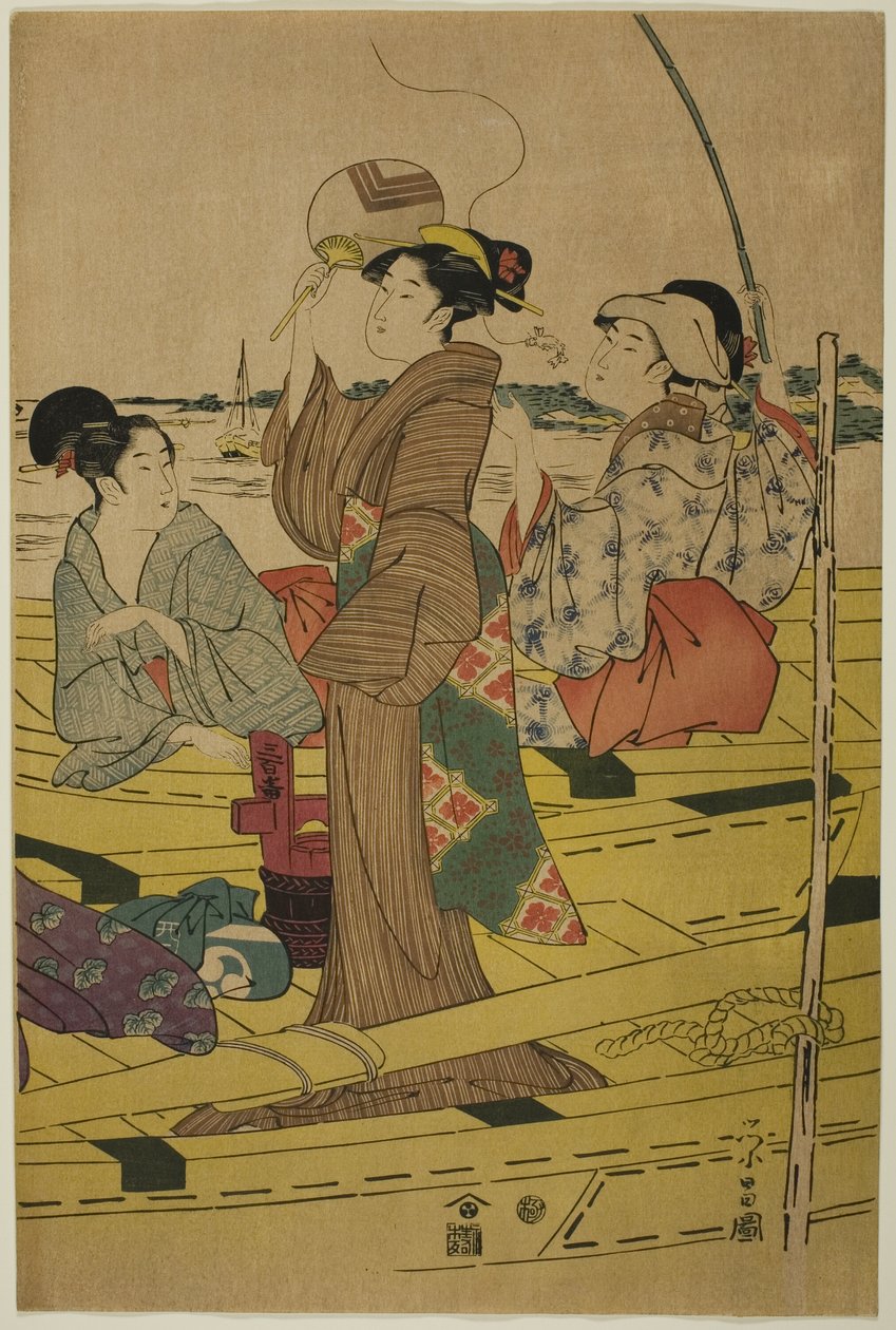 Donne su una Barca da Pesca da Chokosai Eisho