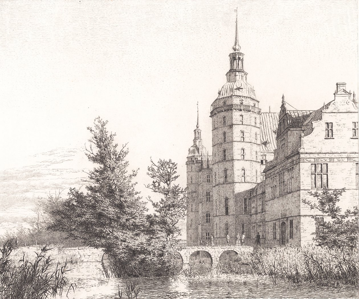 Castello di Frederiksborg. Veduta presso il Ponte della Zecca da Christen Købke