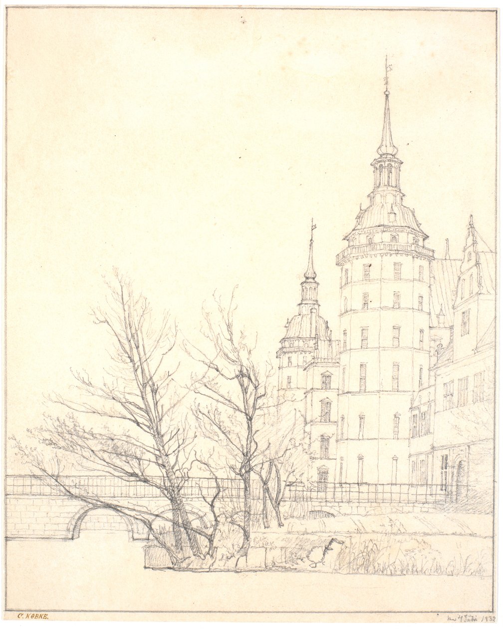 Castello di Frederiksborg. Vista dal ponte delle monete da Christen Købke