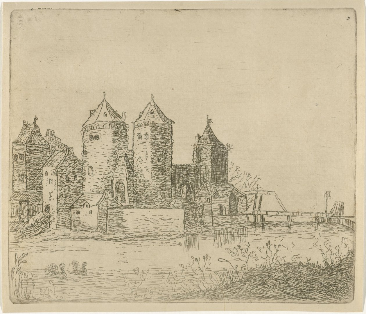 Veduta di un castello con fossato da Christiaan Friedrich Ruppe