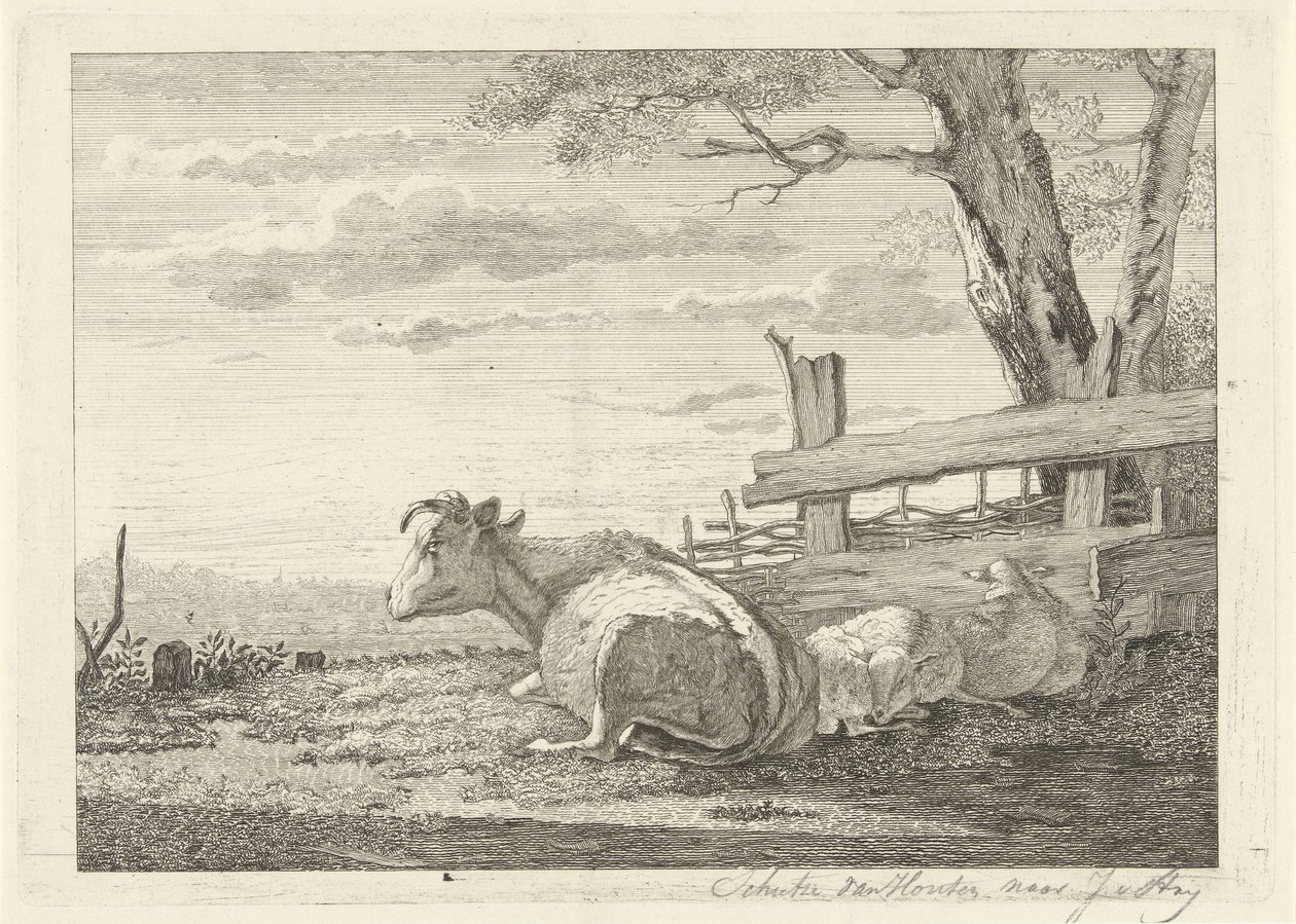 Bestiame che riposa in un paesaggio da Christiaan Godfried Schutze van Houten