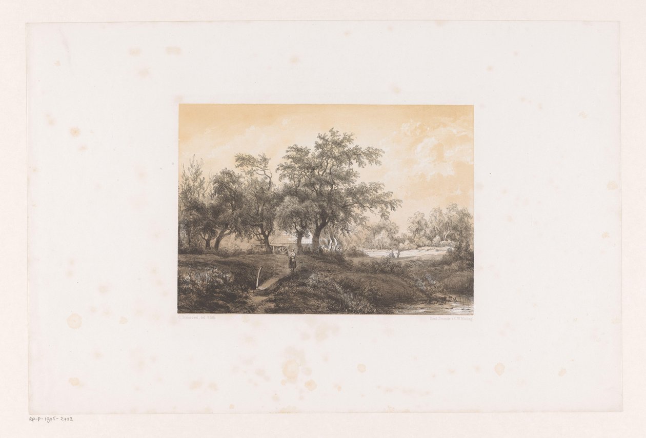 Paesaggio con alberi e mulino ad acqua da Christiaan Immerzeel