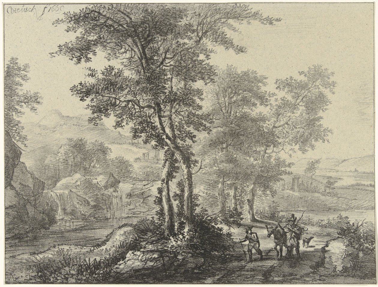 Paesaggio boscoso con viaggiatori da Christiaan Josi