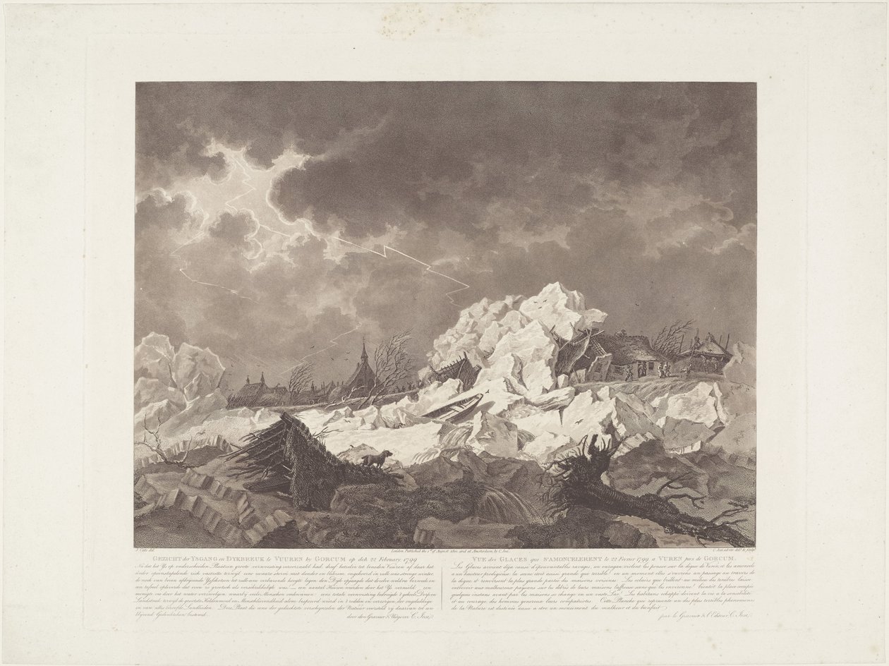 Vista del ghiaccio e della rottura della diga a Vuuren presso Gorcum il 22 febbraio 1799 da Christiaan Josi