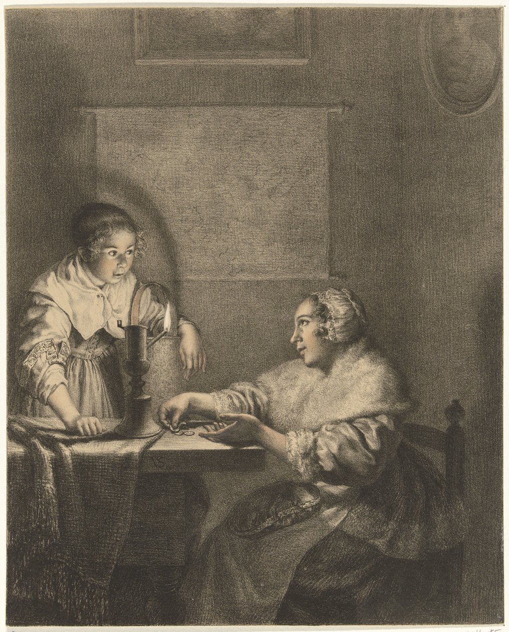 Interno con dama e cameriera alla luce delle candele da Christiaan Josi