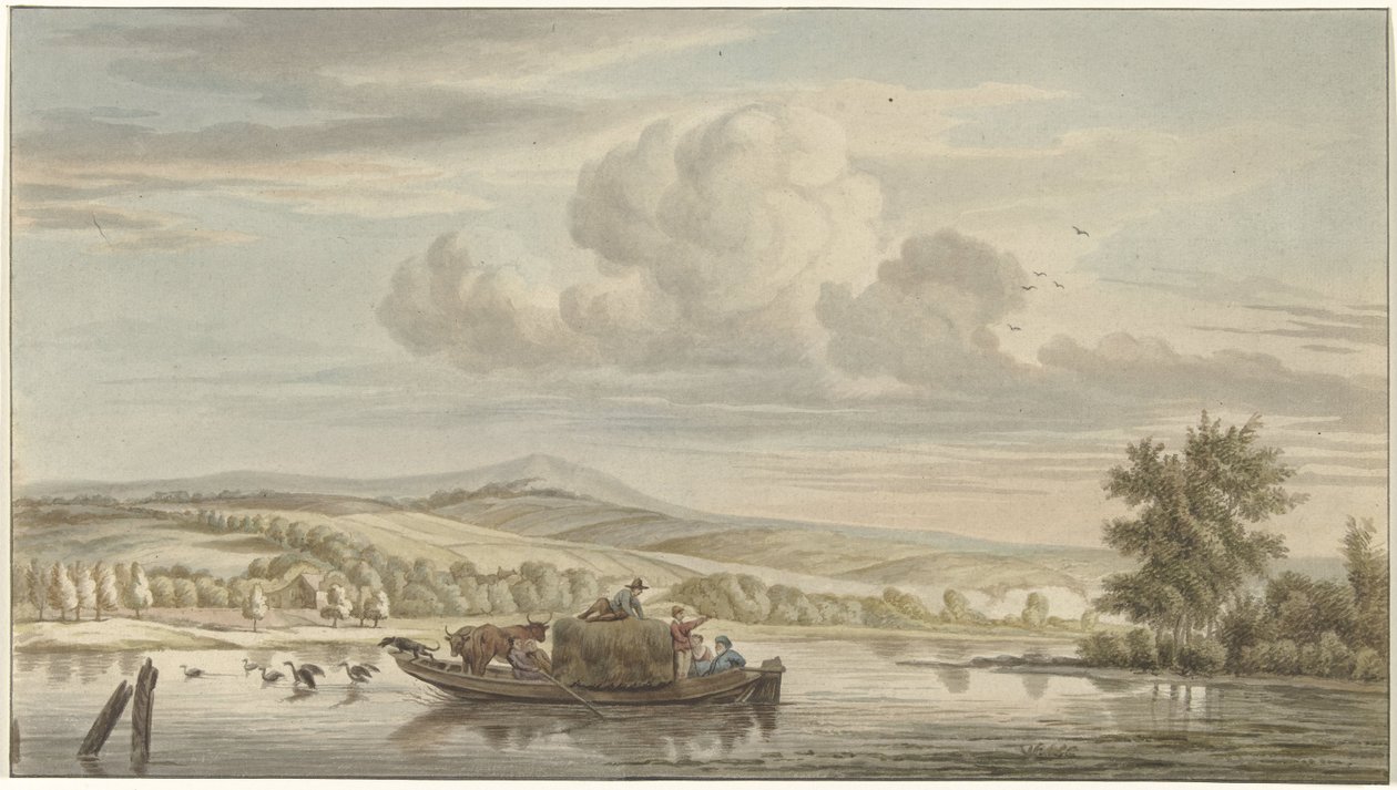 Vista del fiume con barca di fieno da Christiaan Josi