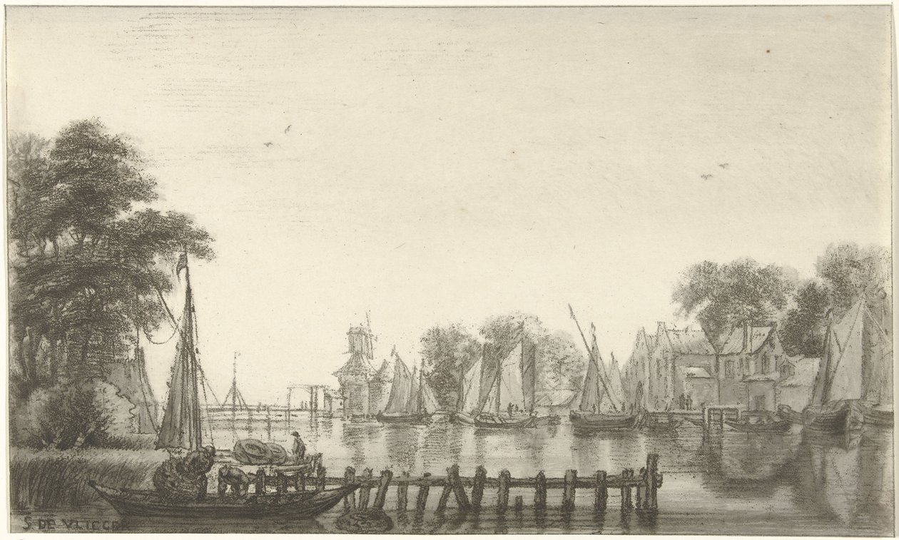 Veduta del fiume con barche a vela da Christiaan Josi