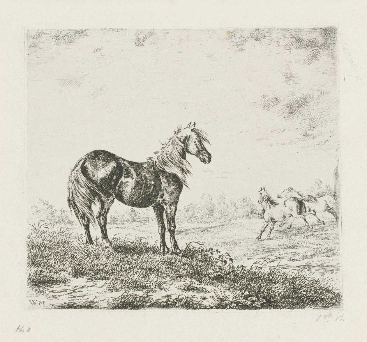 Paesaggio con tre cavalli da Christiaan Wilhelmus Moorrees