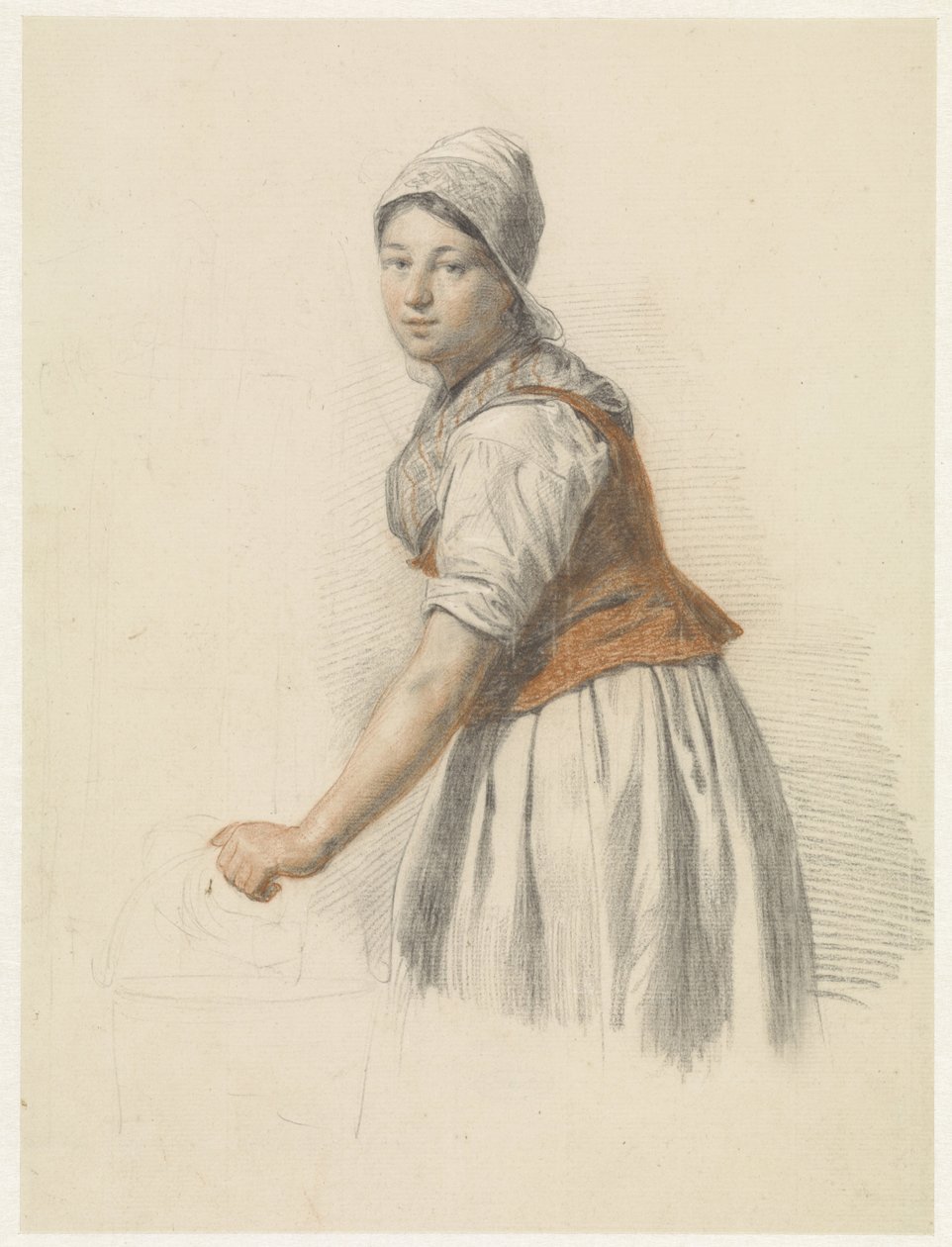 Donna in piedi con secchio, verso sinistra da Christiaan van Geelen jr.