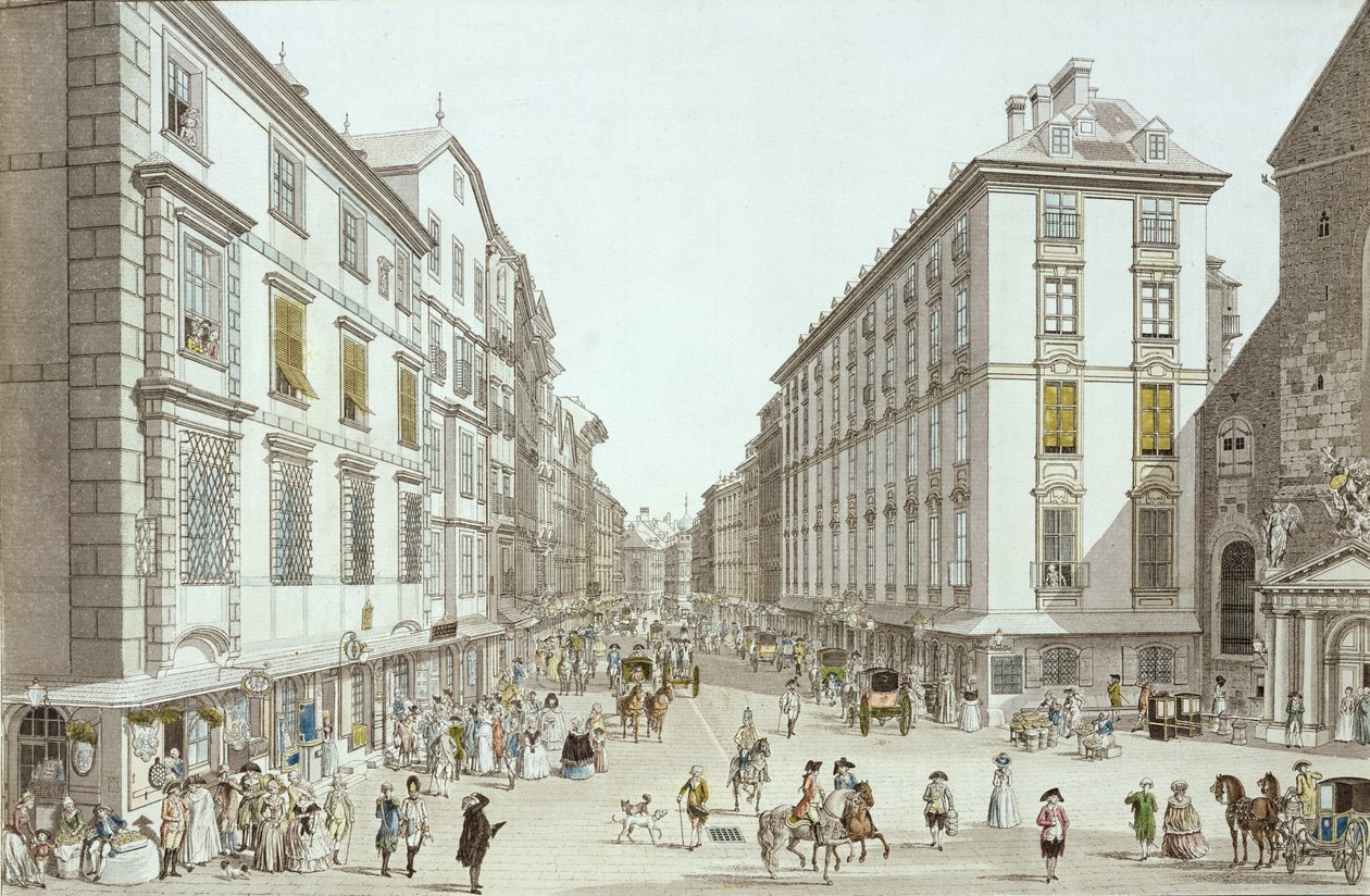 Veduta di Kohlmarkt, 1786 da Christian Georg II Schutz or Schuz