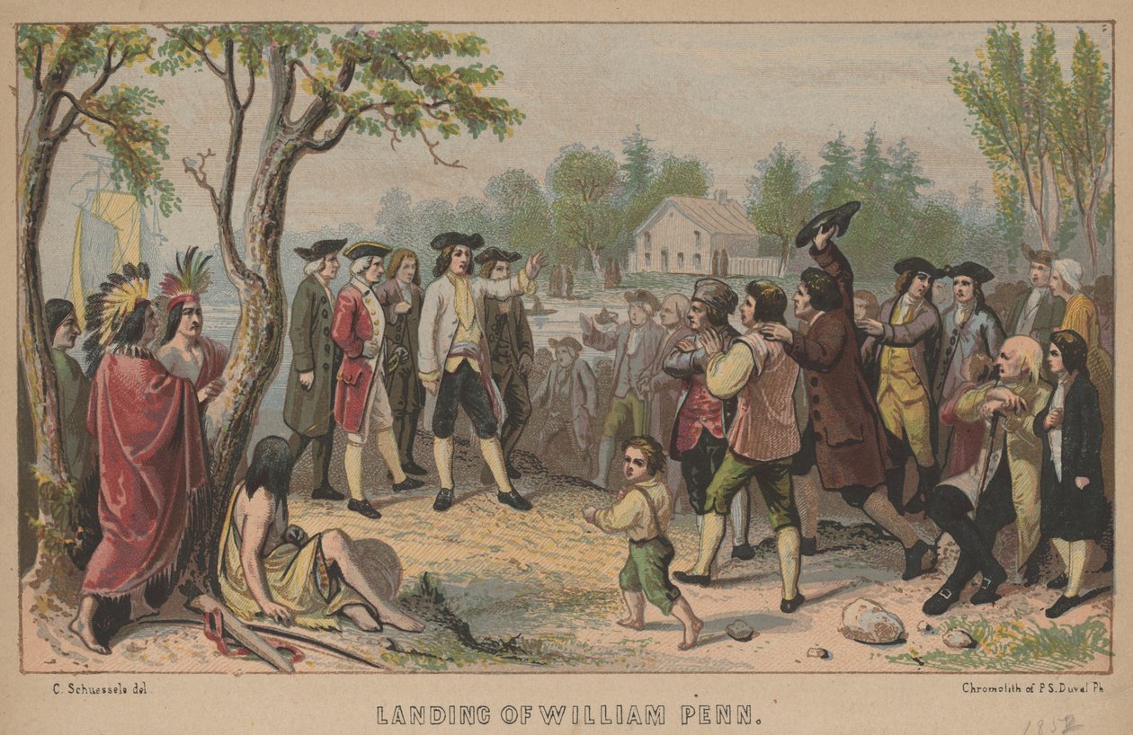 Sbarco di William Penn, litografia di P.S. Duval, 1852 da Christian Schuessele