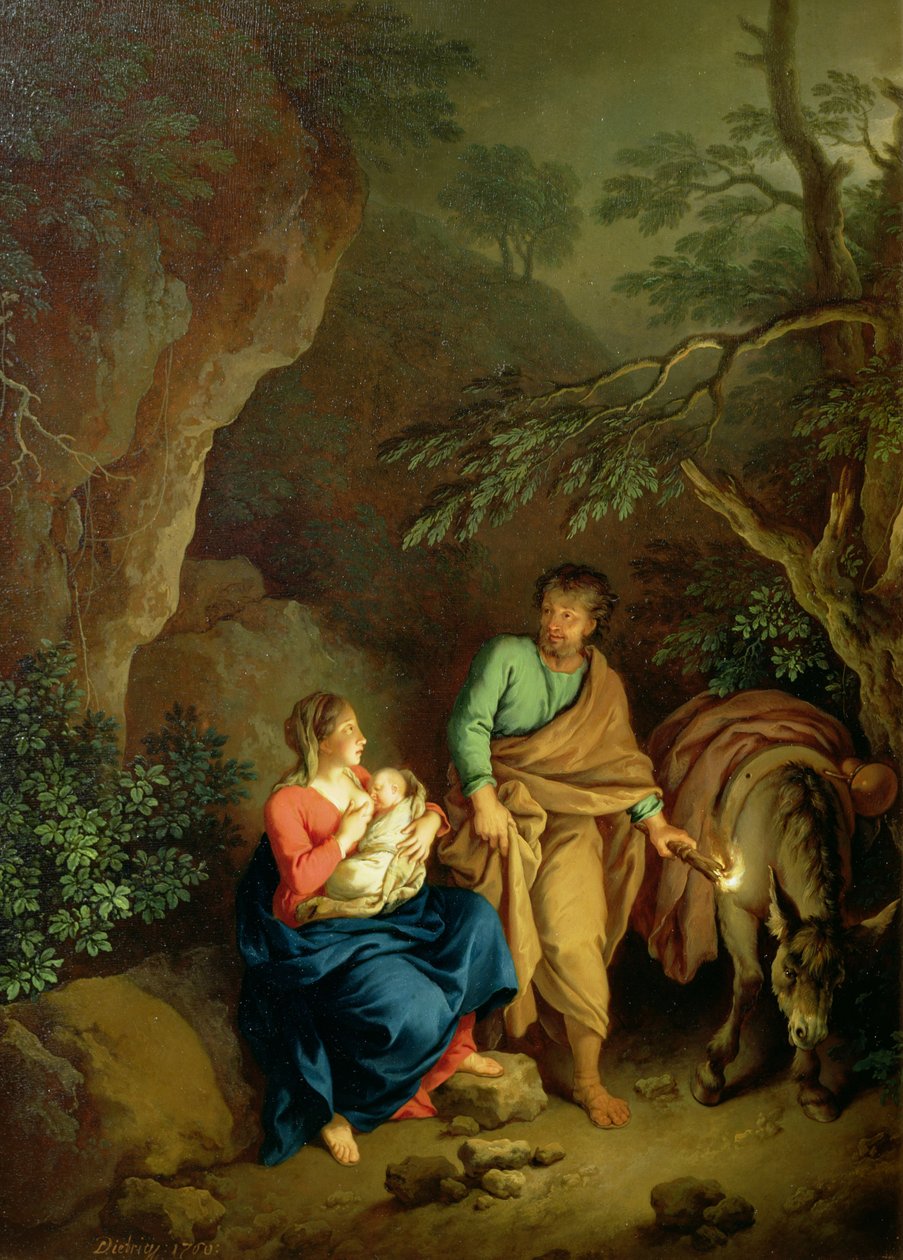 Riposo durante la fuga in Egitto, 1760 da Christian Wilhelm Ernst Dietrich