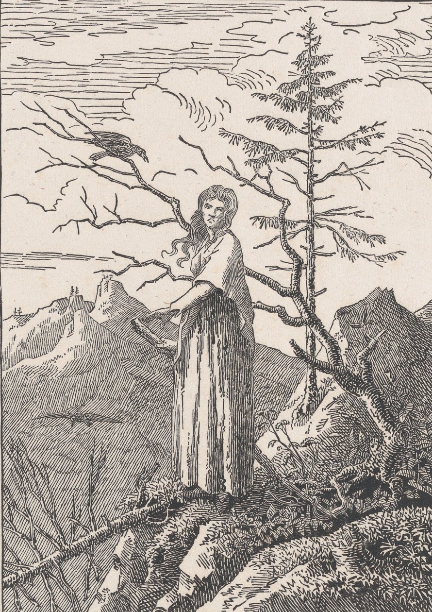 Donna con un corvo Die Frau mit dem Raben am Abgrund, probabilmente 1803 da Christian Friedrich