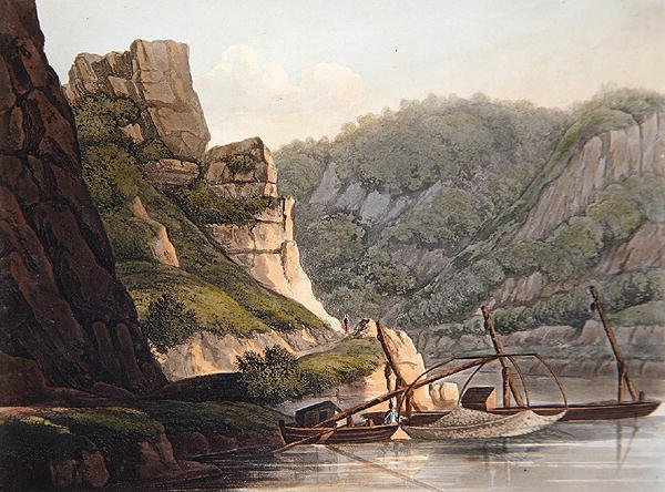 Pesca al salmone a Lurley, inciso da T. Sutherland, da 