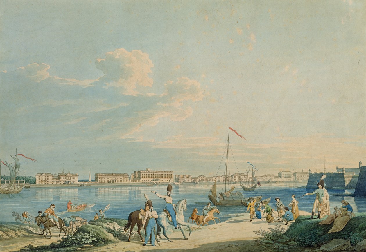 Vista del Palazzo di Marmo e del lato nord della Fortezza di Pietro e Paolo, San Pietroburgo da Christian Gottlob Hammer