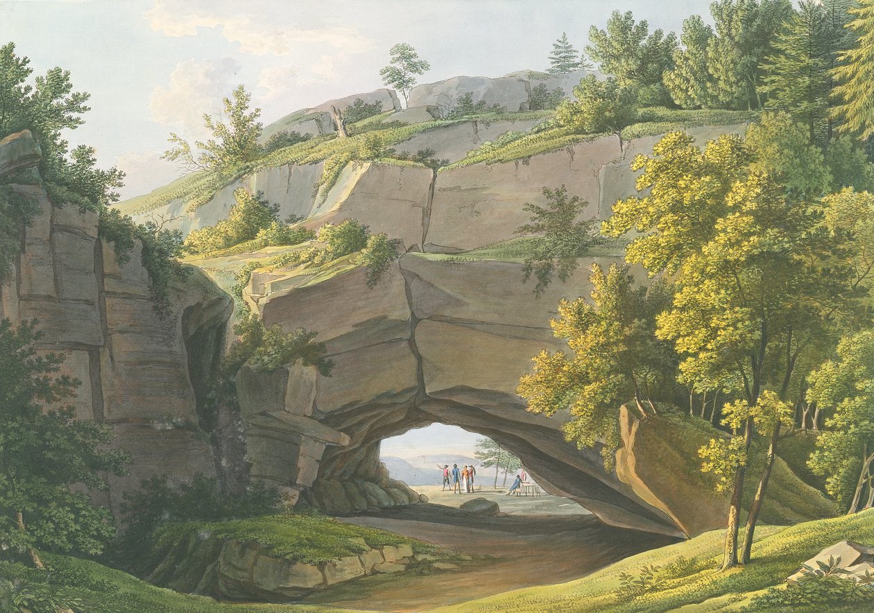 Veduta della famosa grotta Kuhstall nella Svizzera Sassone da Christian Gottlob Hammer