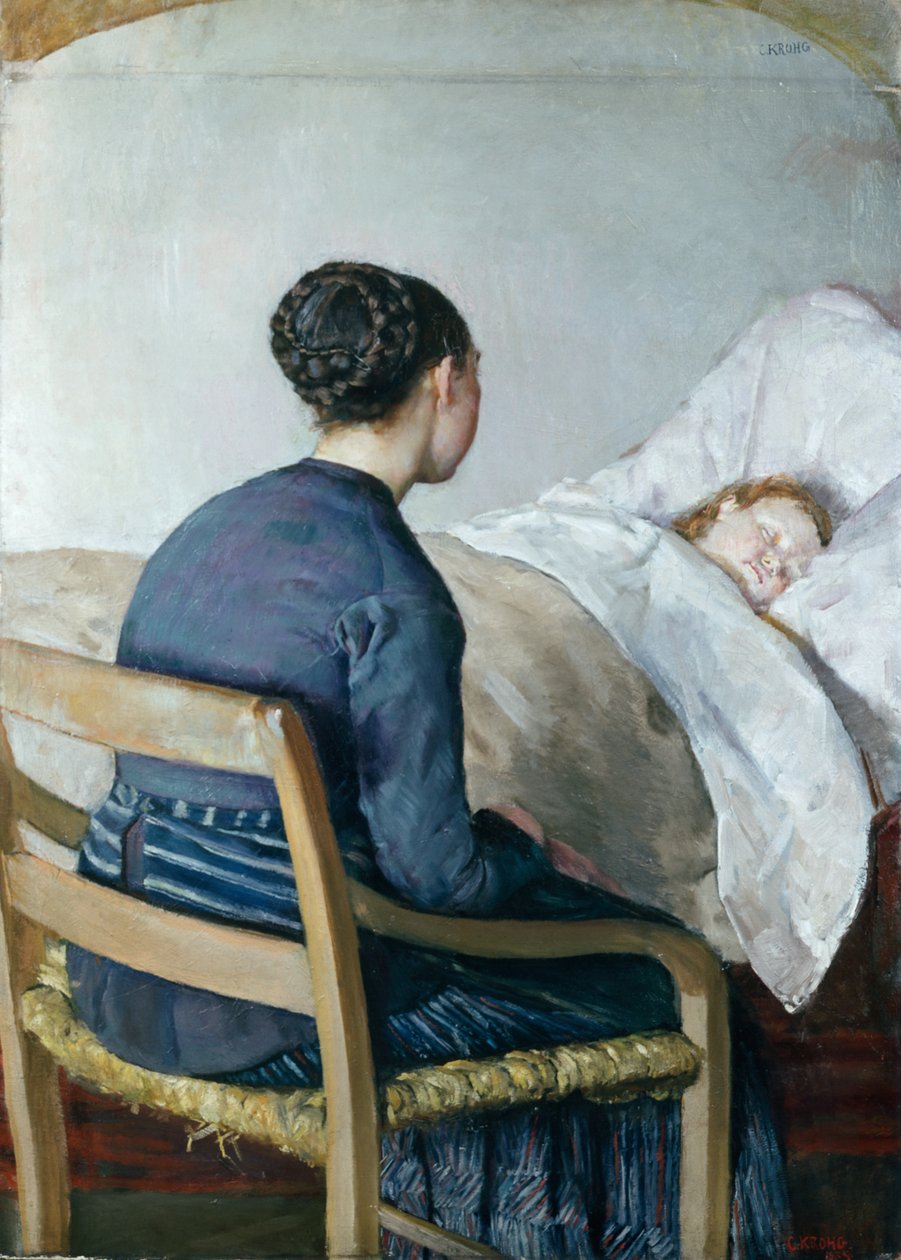 Madre al capezzale del figlio malato da Christian Krohg