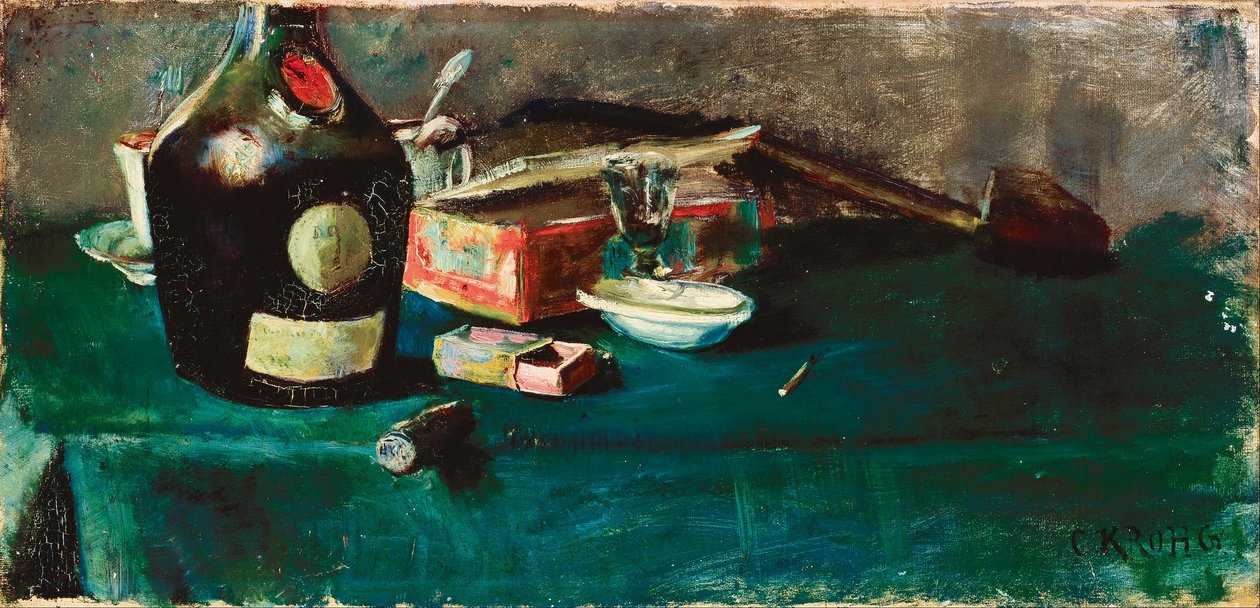Natura morta con una bottiglia D.O.M. da Christian Krohg