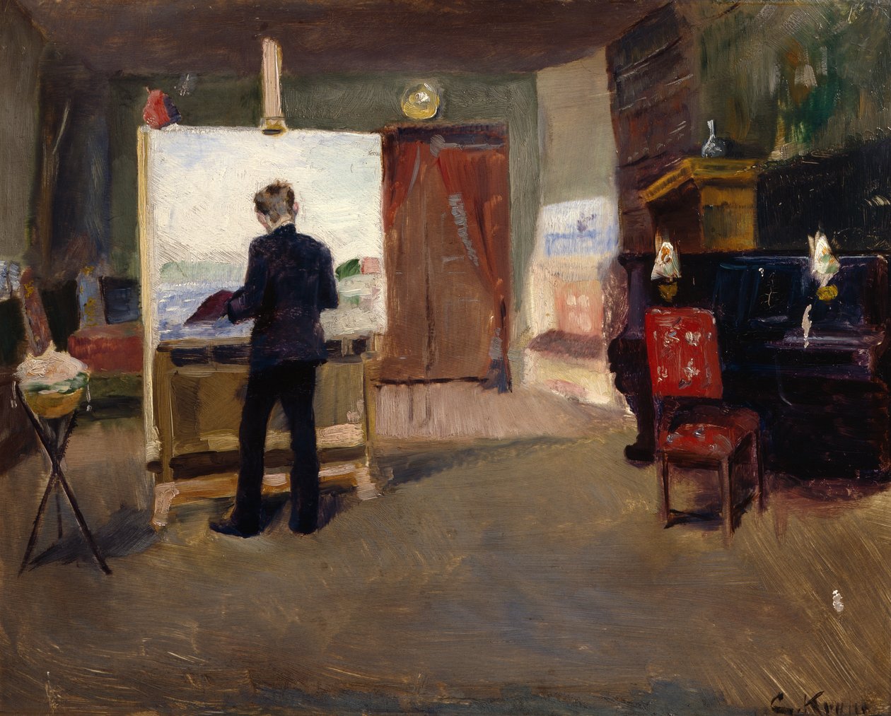 Il pittore Nils Hansteen nello studio da Christian Krohg