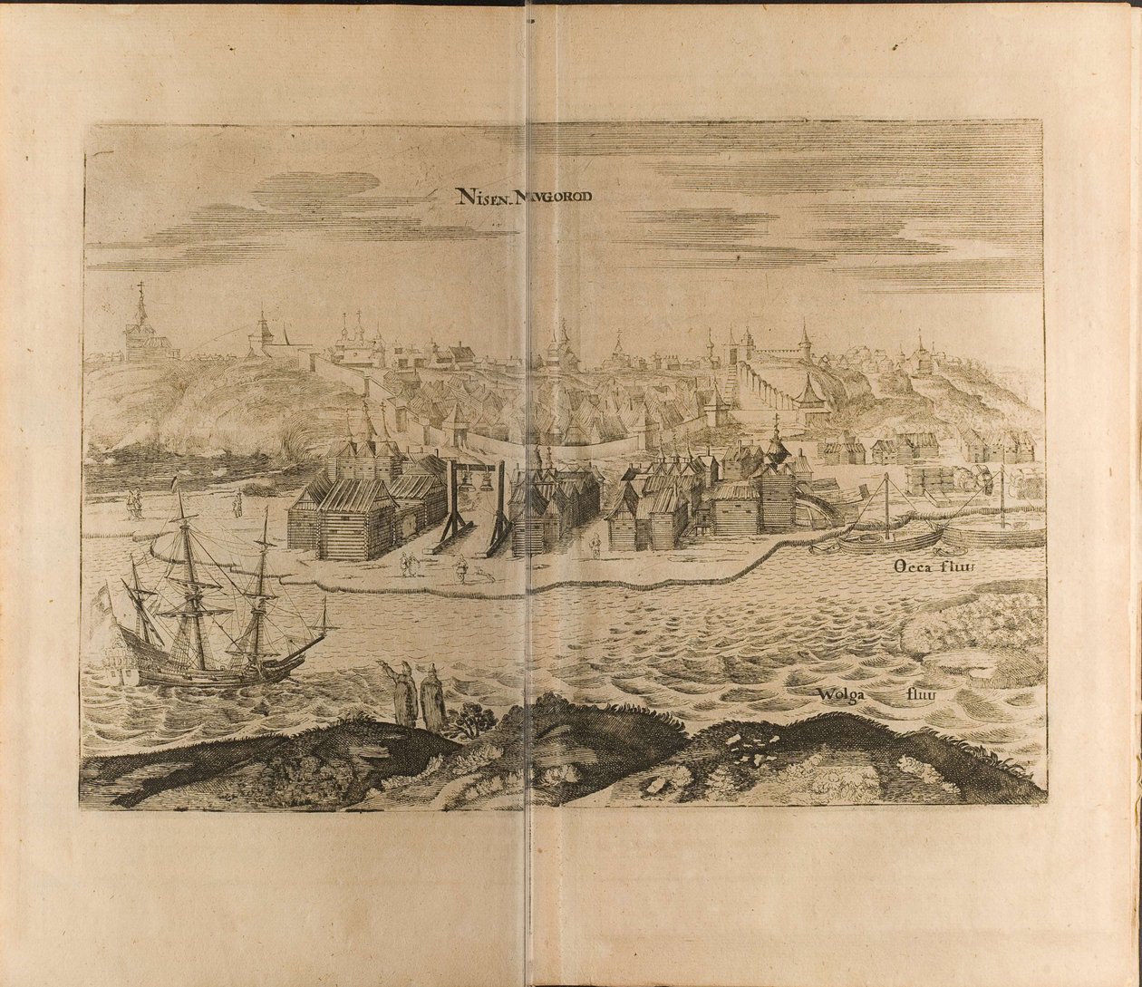 Illustrazione di Nizhny Novgorod da Viaggi al Gran Duca di Moscovia e al Re di Persia da Christian Lorenzen Rothgiesser