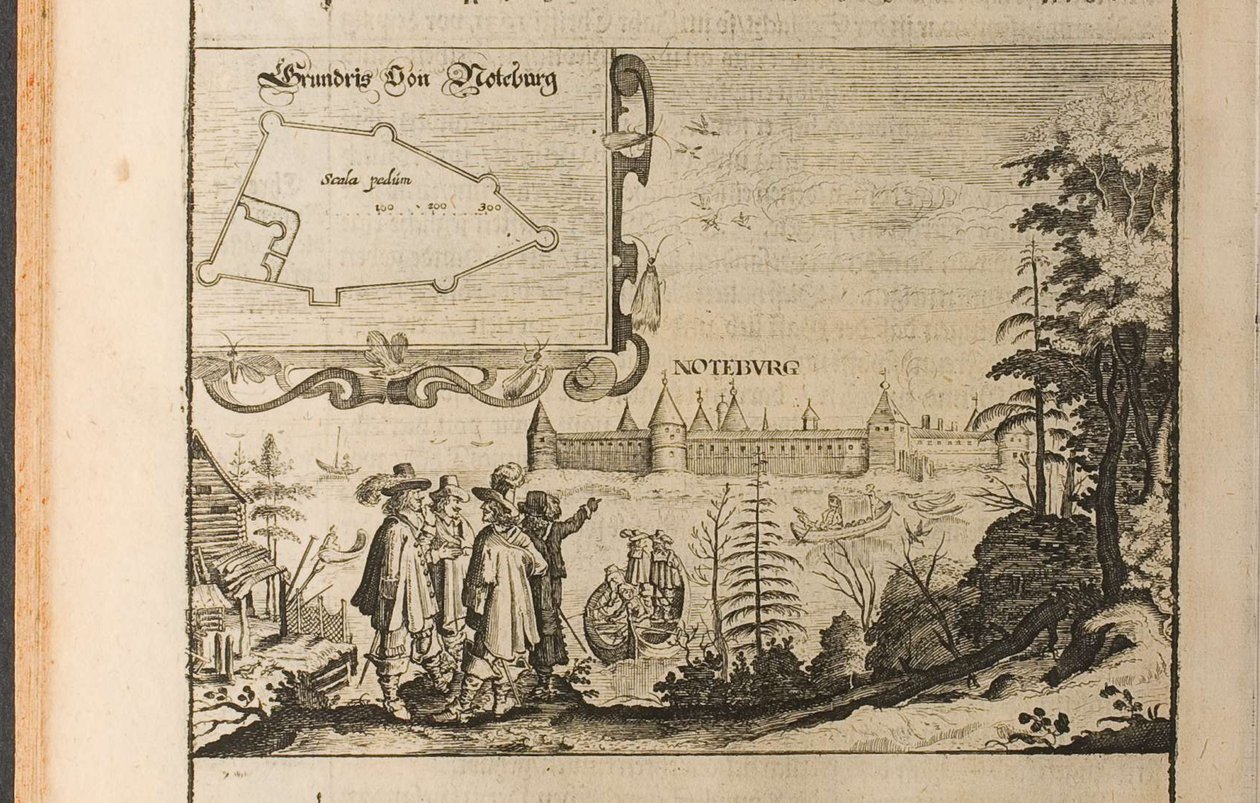 Nöteborg Illustrazione da Viaggi al Gran Duca di Moscovia e al Re di Persia di Adam Ol da Christian Lorenzen Rothgiesser