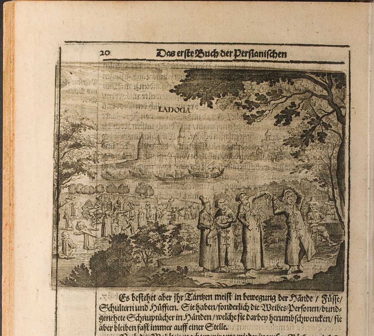 La fortezza di Staraya Ladoga Illustrazione da Viaggi al Gran Duca di Moscovia e al Re da Christian Lorenzen Rothgiesser